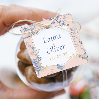 Geschenkbox Hochzeit Kugel mit quadratischem Etikett Wildkräuter foto N° 1