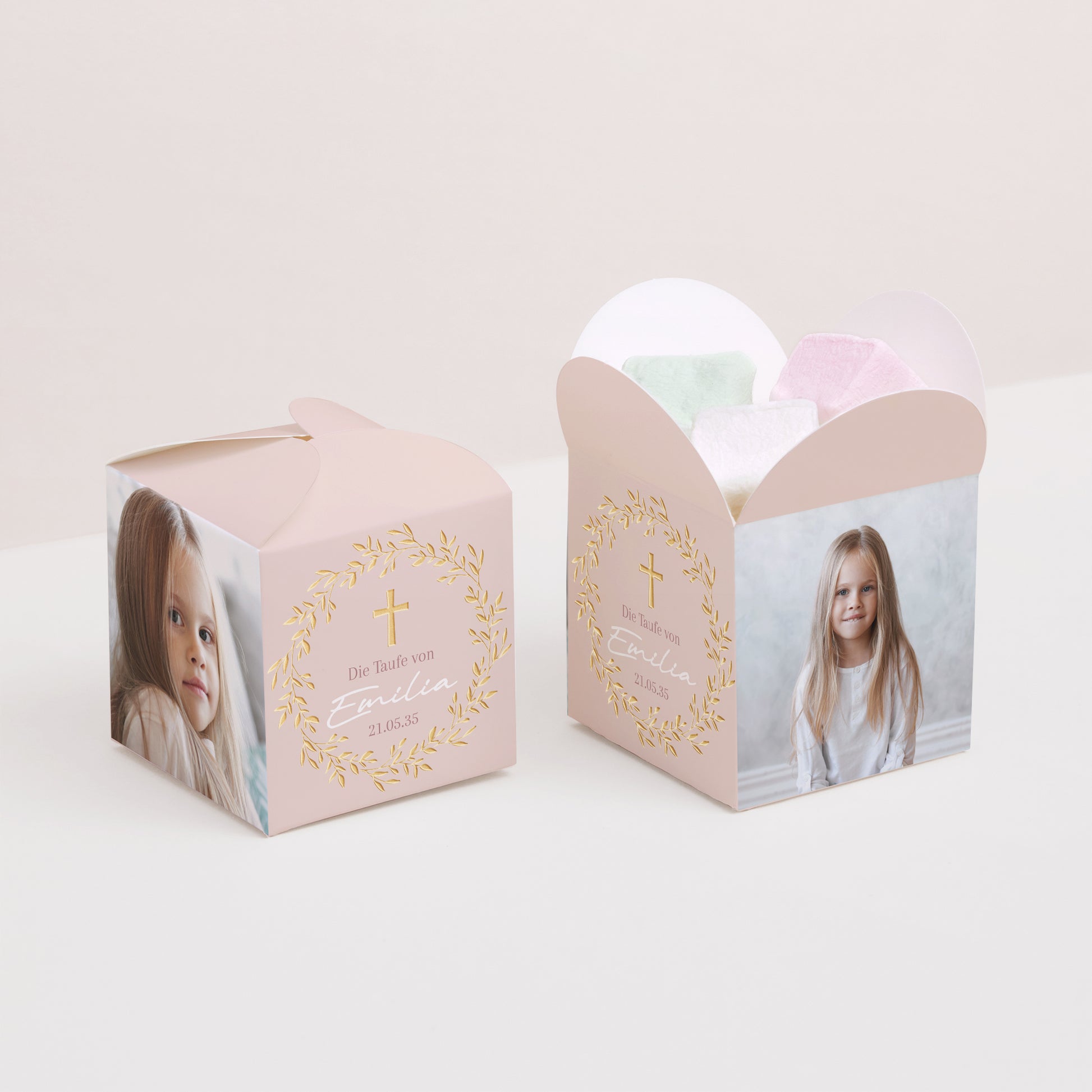 Geschenkbox Taufe Schmetterlingsöffnung Krone der süßen Rose foto N° 2