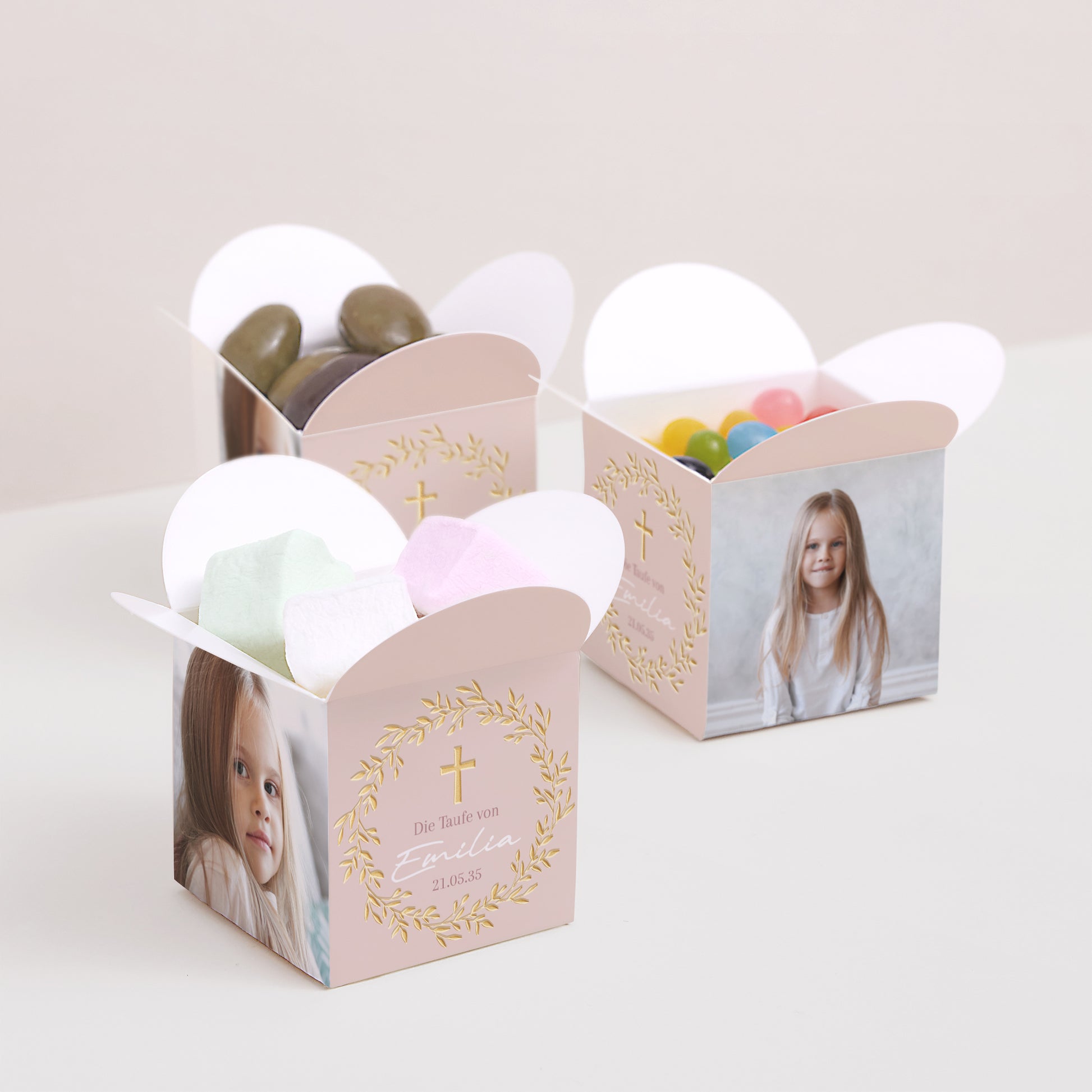 Geschenkbox Taufe Schmetterlingsöffnung Krone der süßen Rose foto N° 3