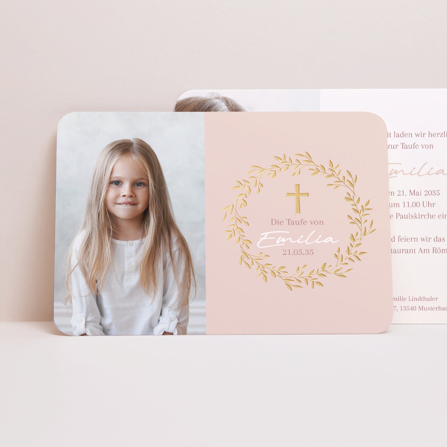 Taufeinladung Landschaft, abgerundete Ränder Krone der süßen Rose foto N° 1