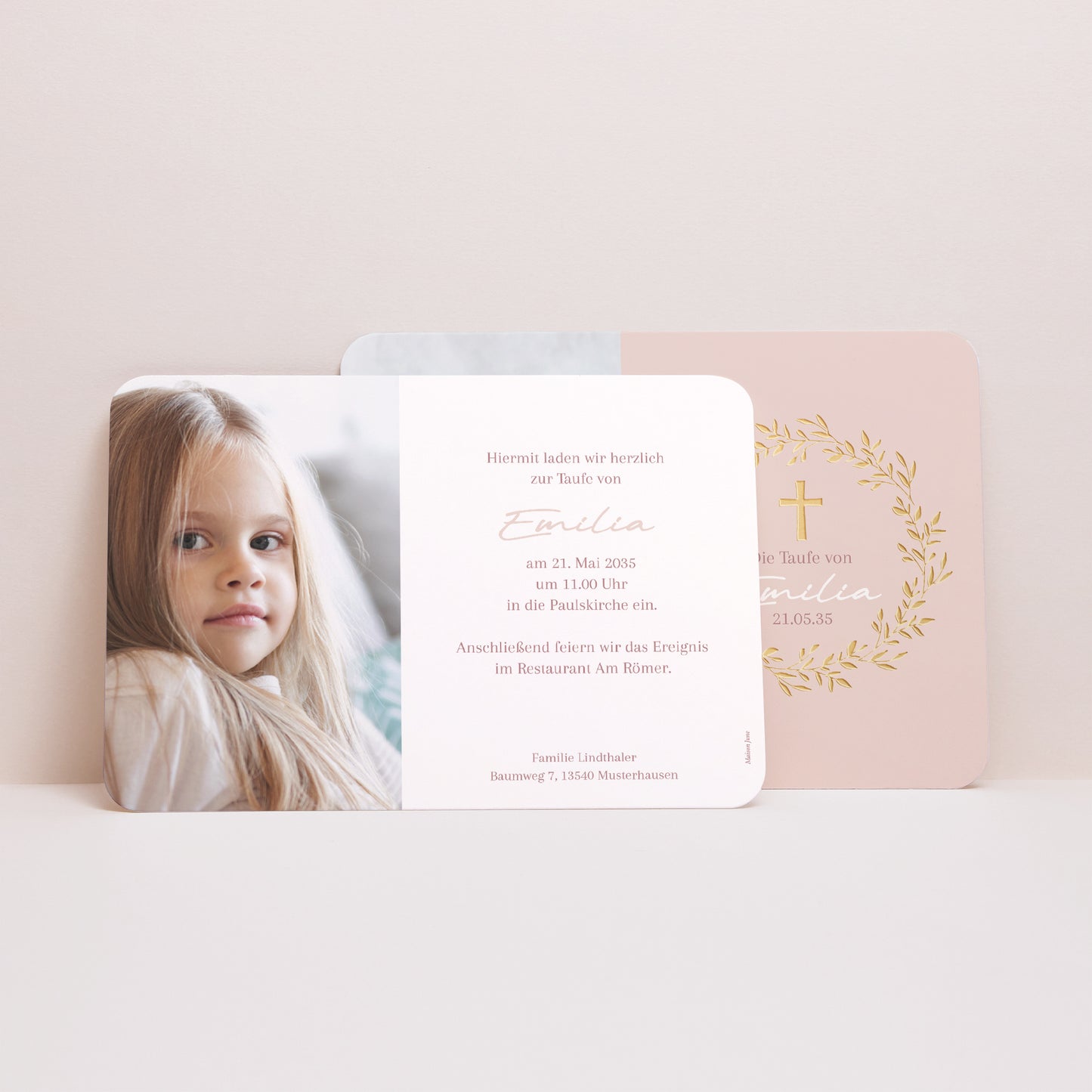 Taufeinladung Landschaft, abgerundete Ränder Krone der süßen Rose foto N° 2