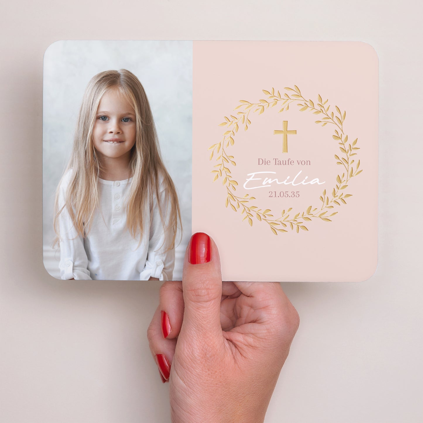 Taufeinladung Landschaft, abgerundete Ränder Krone der süßen Rose foto N° 3