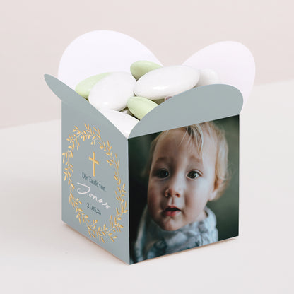 Geschenkbox Taufe Schmetterlingsöffnung Blaue Zartheitkrone foto N° 1