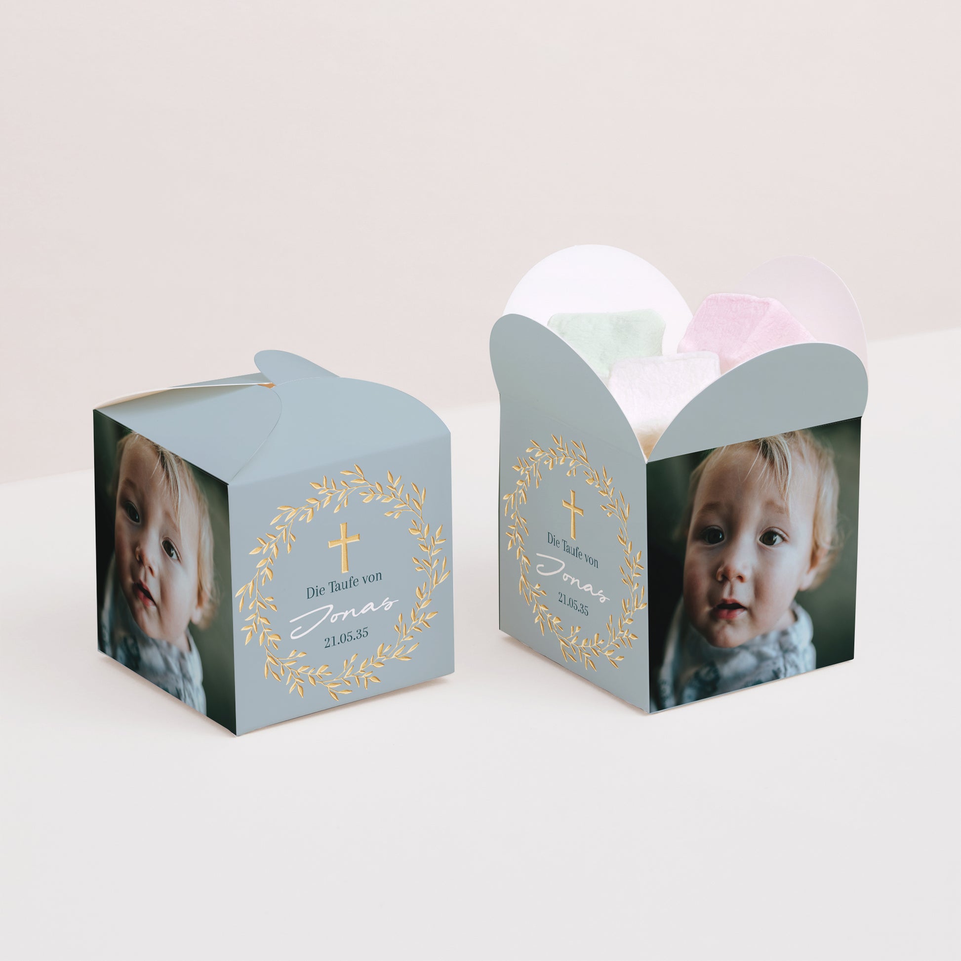 Geschenkbox Taufe Schmetterlingsöffnung Blaue Zartheitkrone foto N° 2