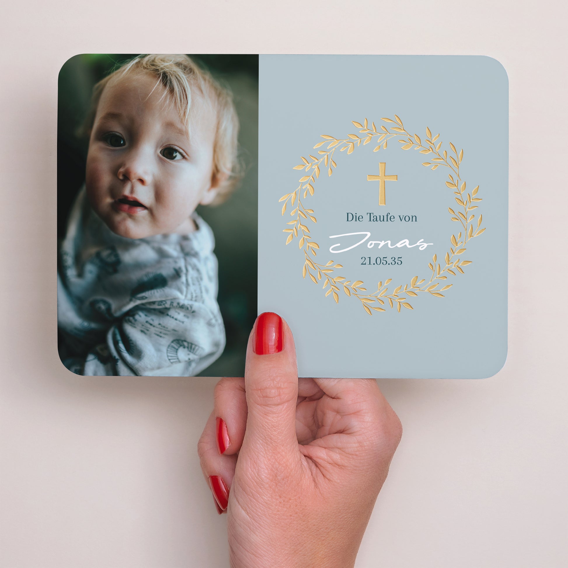 Taufeinladung Landschaft, abgerundete Ränder Blaue Zartheitkrone foto N° 3