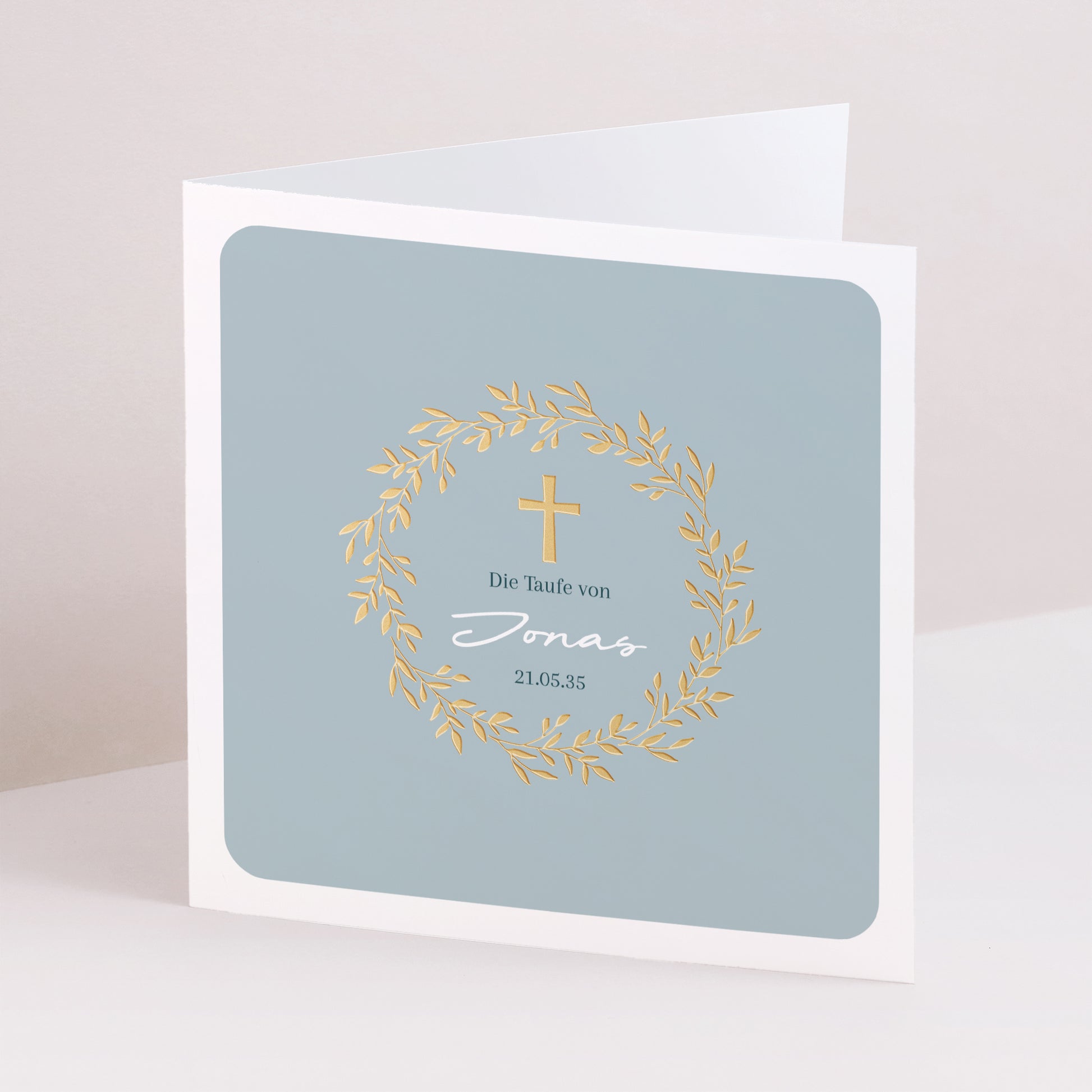 Taufeinladung Doppelflügelfenster Blaue Zartheitkrone foto N° 1