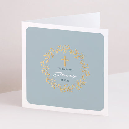 Taufeinladung Doppelflügelfenster Blaue Zartheitkrone foto N° 1