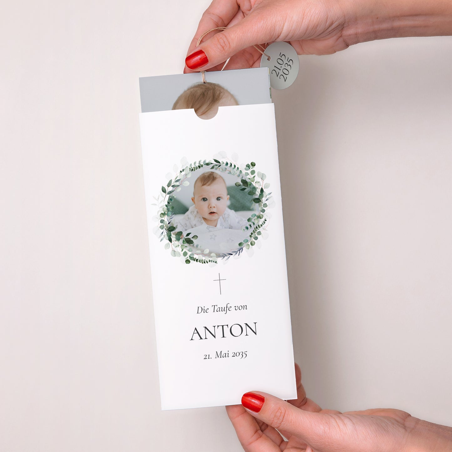 Taufeinladung Portrait-Hülle 2 Karten, Etikett Die Heilige Krone foto N° 2