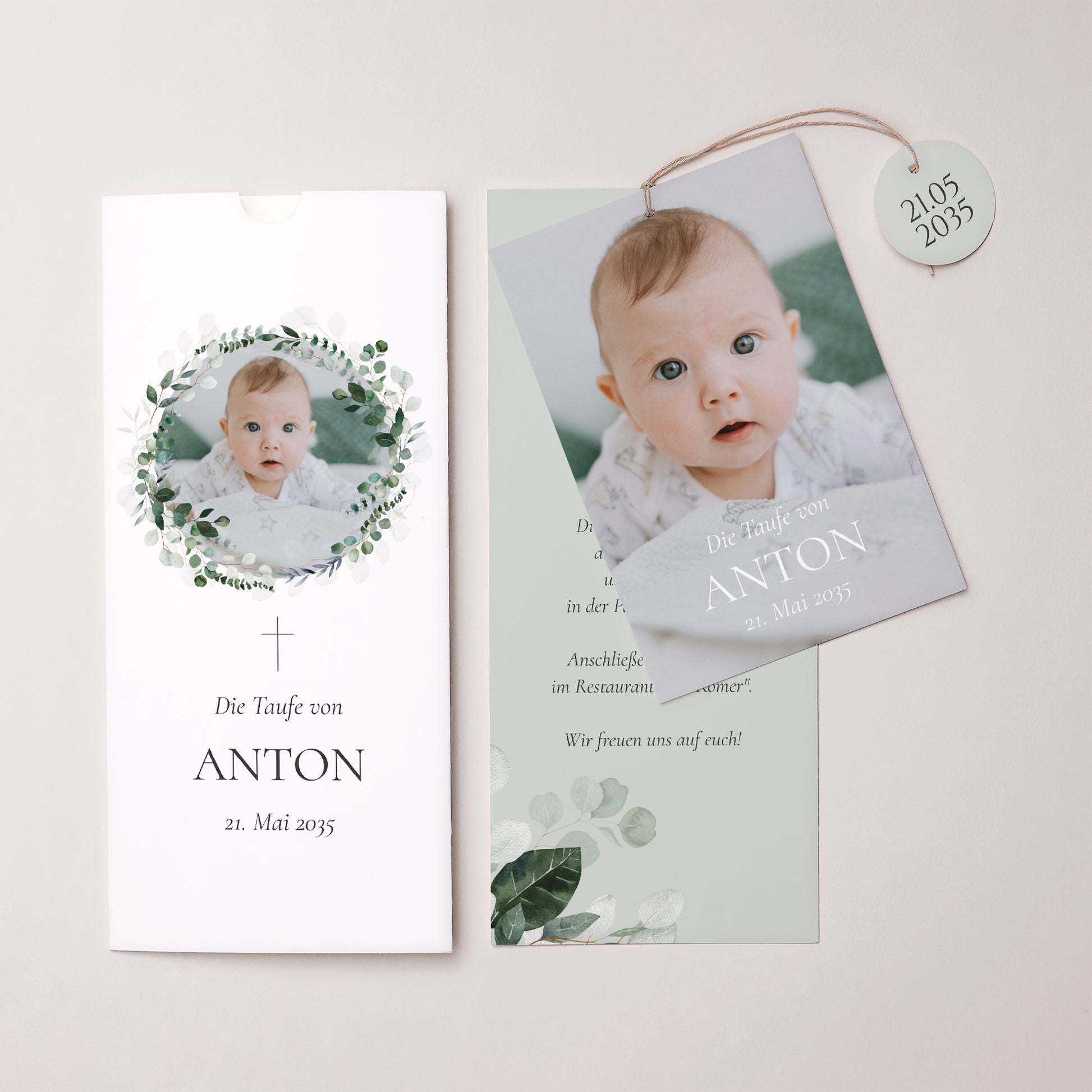 Taufeinladung Portrait-Hülle 2 Karten, Etikett Die Heilige Krone foto N° 3