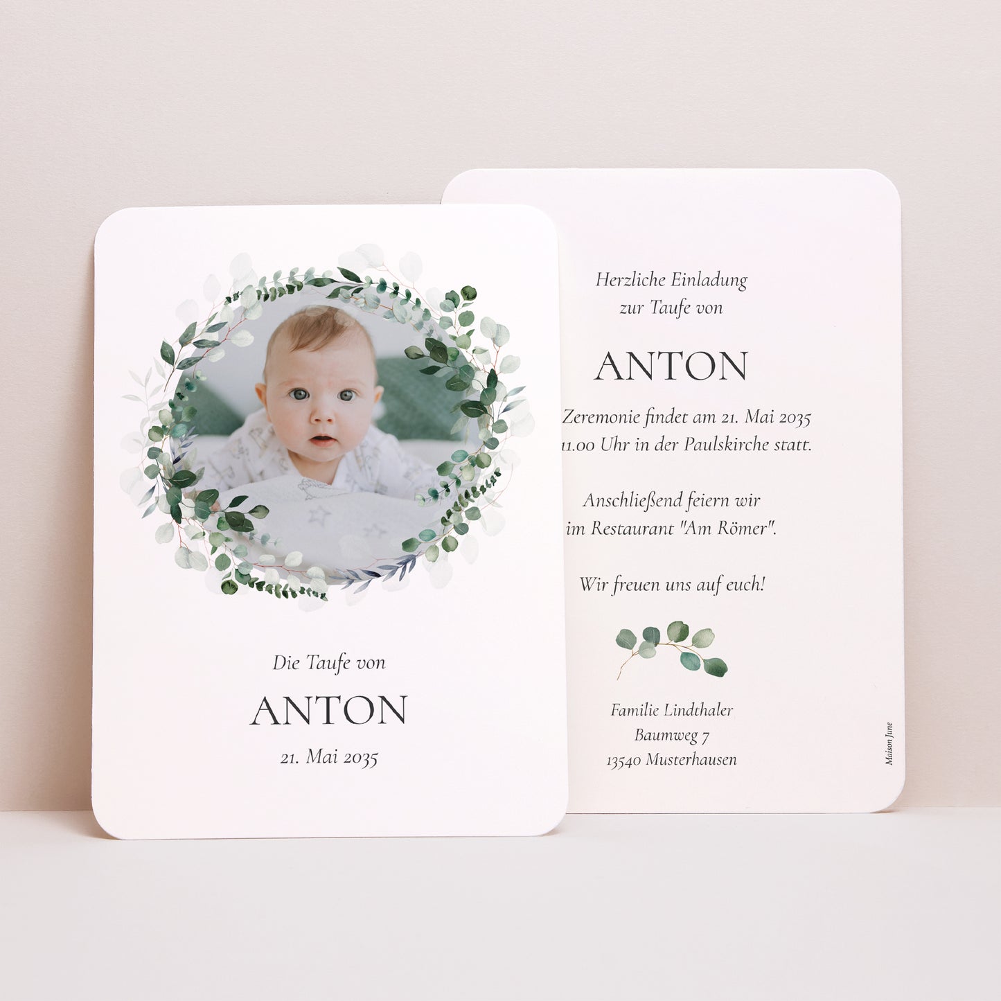 Taufeinladung Porträt, abgerundete Kanten Die Heilige Krone foto N° 1