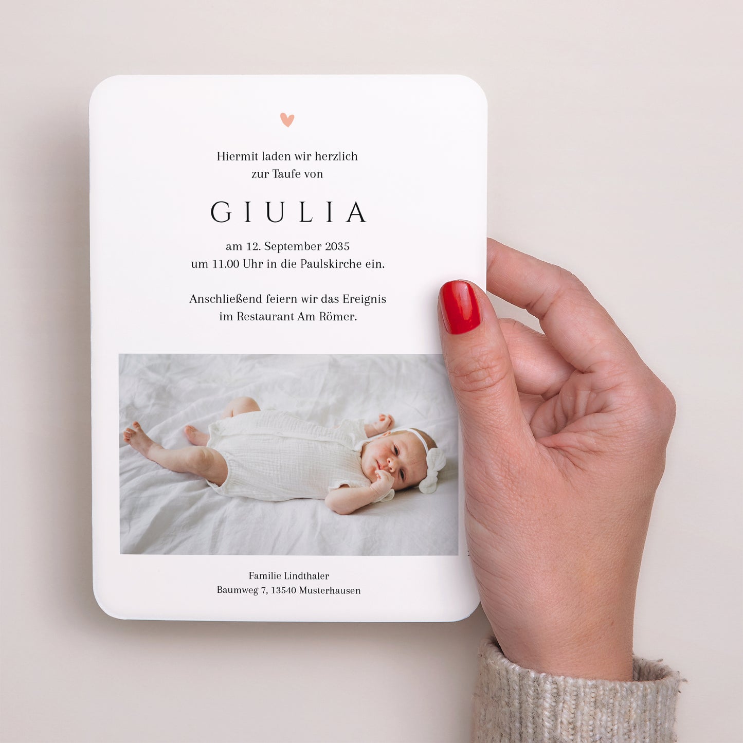 Taufeinladung Porträt, abgerundete Kanten Sanfte Segnung foto N° 3