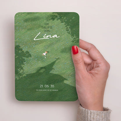 Taufeinladung Porträt, abgerundete Kanten Eine Taufe im Gras foto N° 2