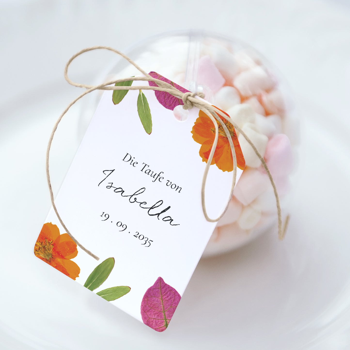 Geschenkbox Taufe Ball mit Wimpel-Etikett Ein gesegneter Garten foto N° 1