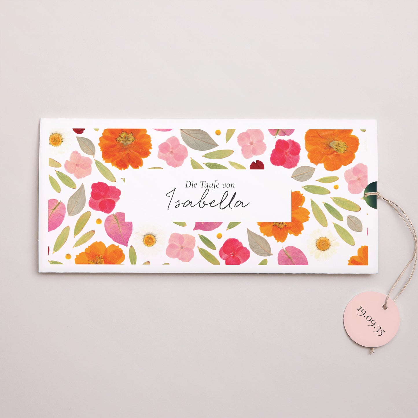 Taufeinladung Mappe 2 Karten, Etikett Ein gesegneter Garten foto N° 1