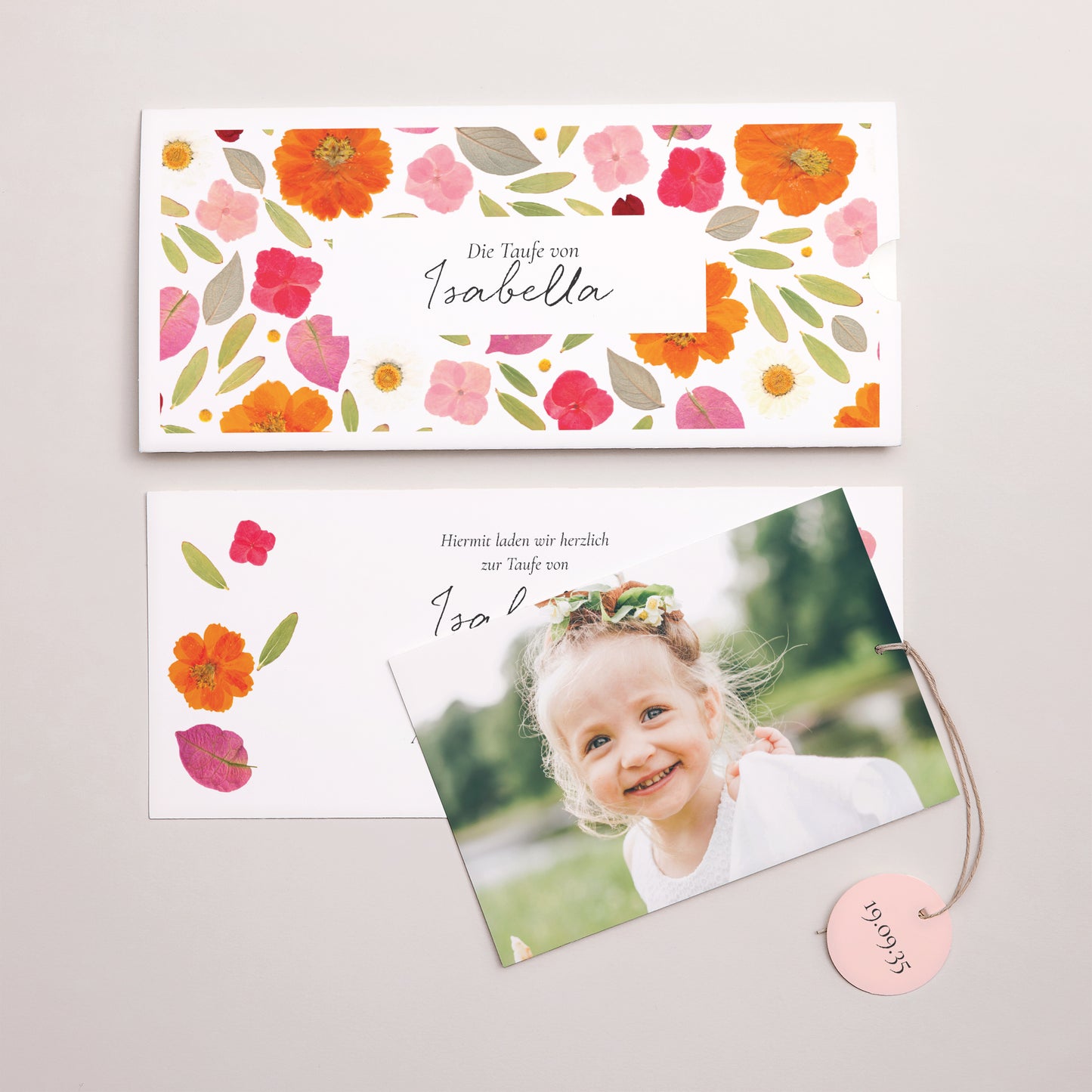 Taufeinladung Mappe 2 Karten, Etikett Ein gesegneter Garten foto N° 3