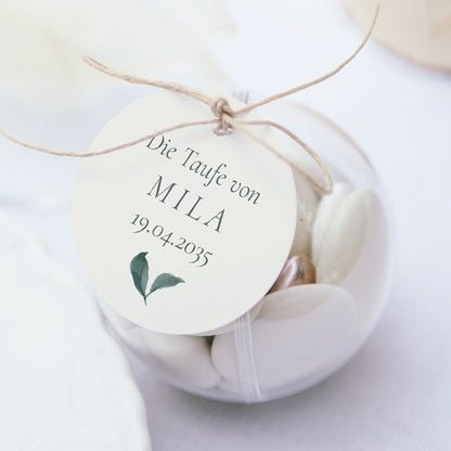 Geschenkbox Taufe Kugel mit runder Etikette Eine Krone der Süße foto N° 1