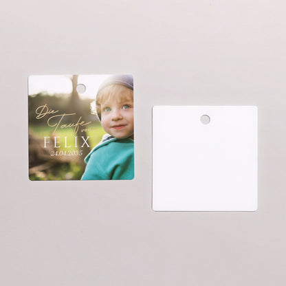 Geschenkbox Taufe Kugel mit quadratischem Etikett Ein kostbarer Moment foto N° 3