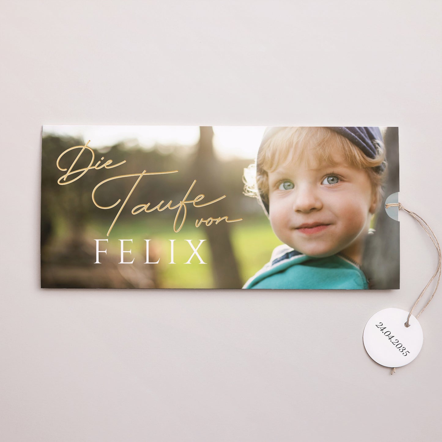 Taufeinladung Mappe 2 Karten, Etikett Ein kostbarer Moment foto N° 1