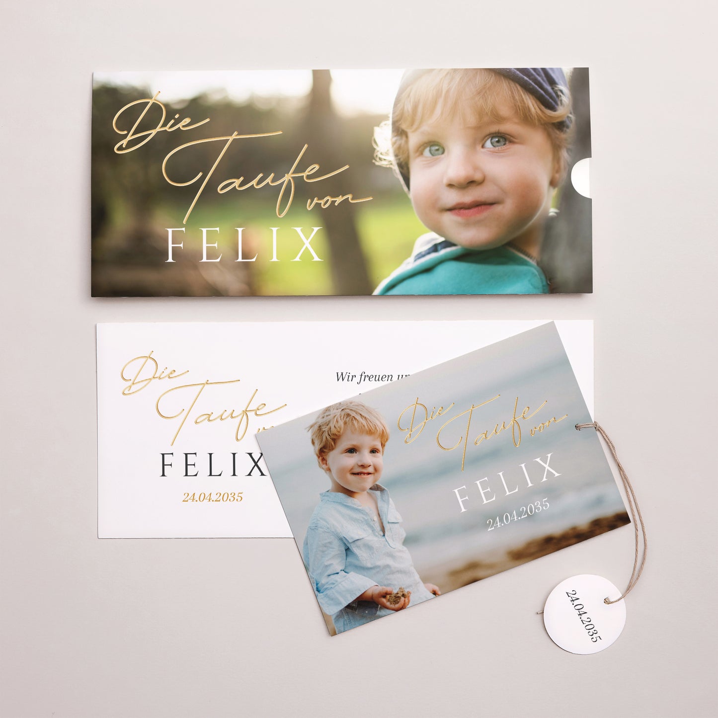 Taufeinladung Mappe 2 Karten, Etikett Ein kostbarer Moment foto N° 3