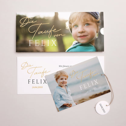 Taufeinladung Mappe 2 Karten, Etikett Ein kostbarer Moment foto N° 3