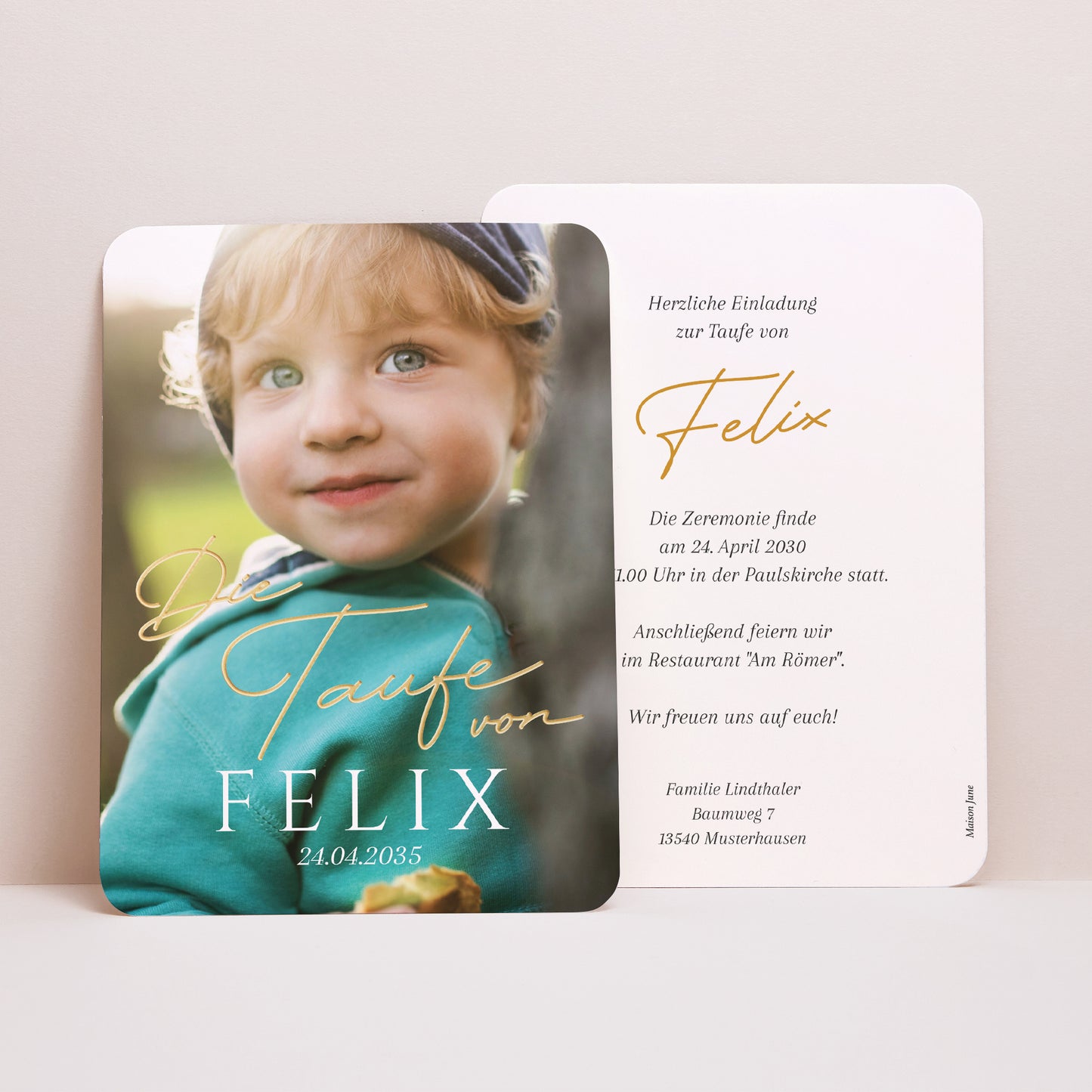 Taufeinladung Porträt, abgerundete Kanten Ein kostbarer Moment foto N° 1