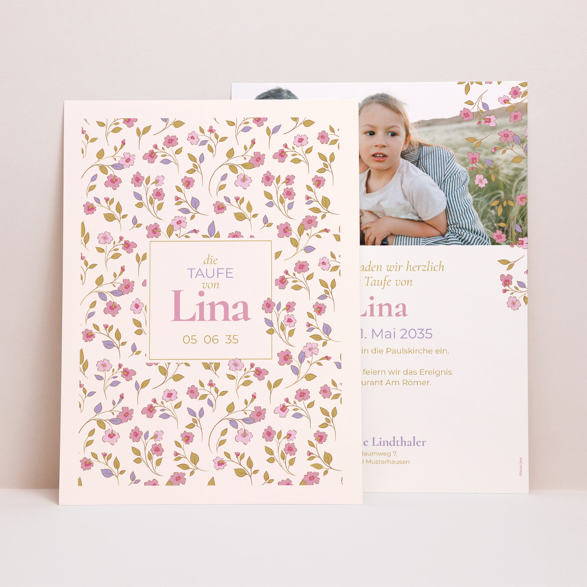 Taufeinladung Porträt Zarter Garten foto N° 1