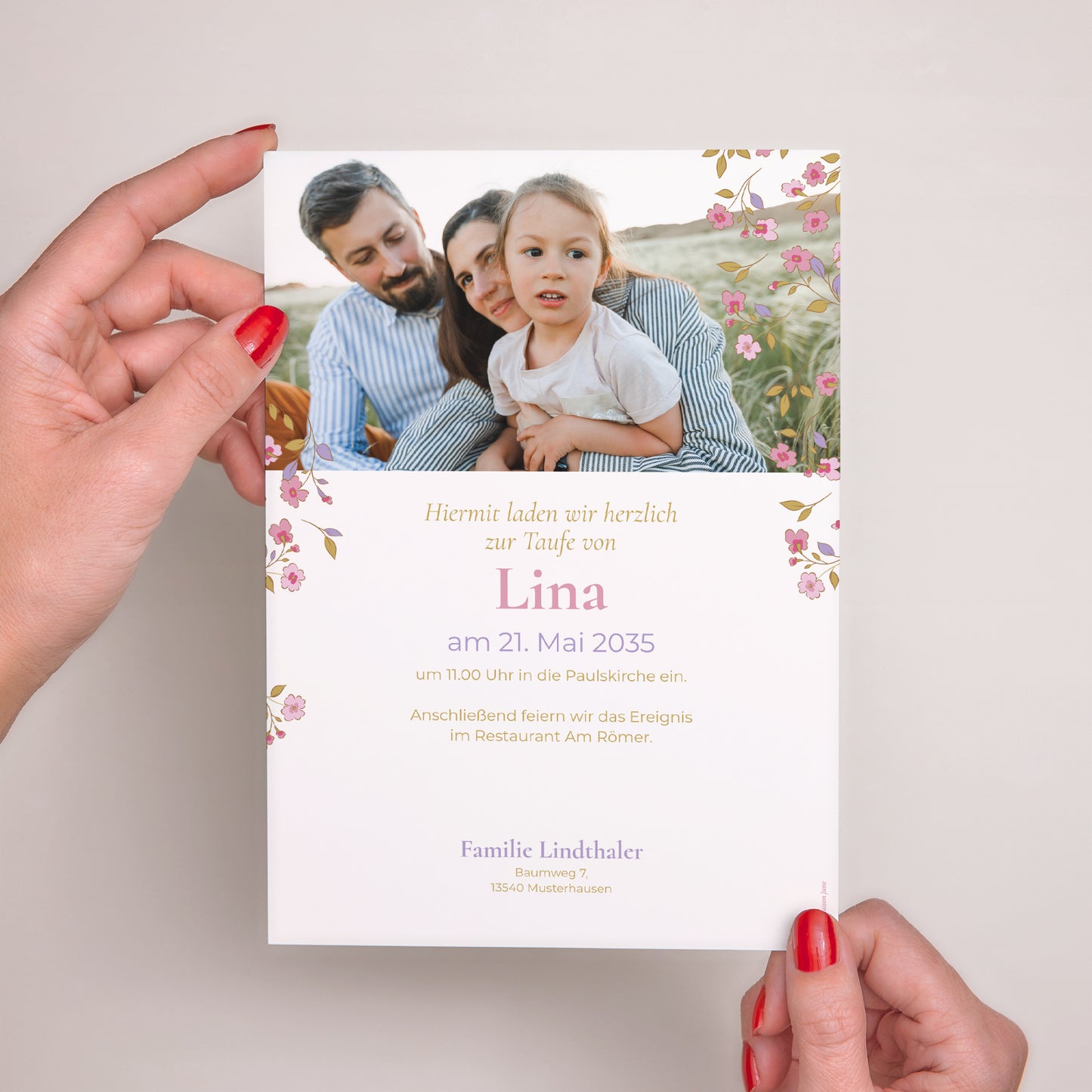 Taufeinladung Porträt Zarter Garten foto N° 3