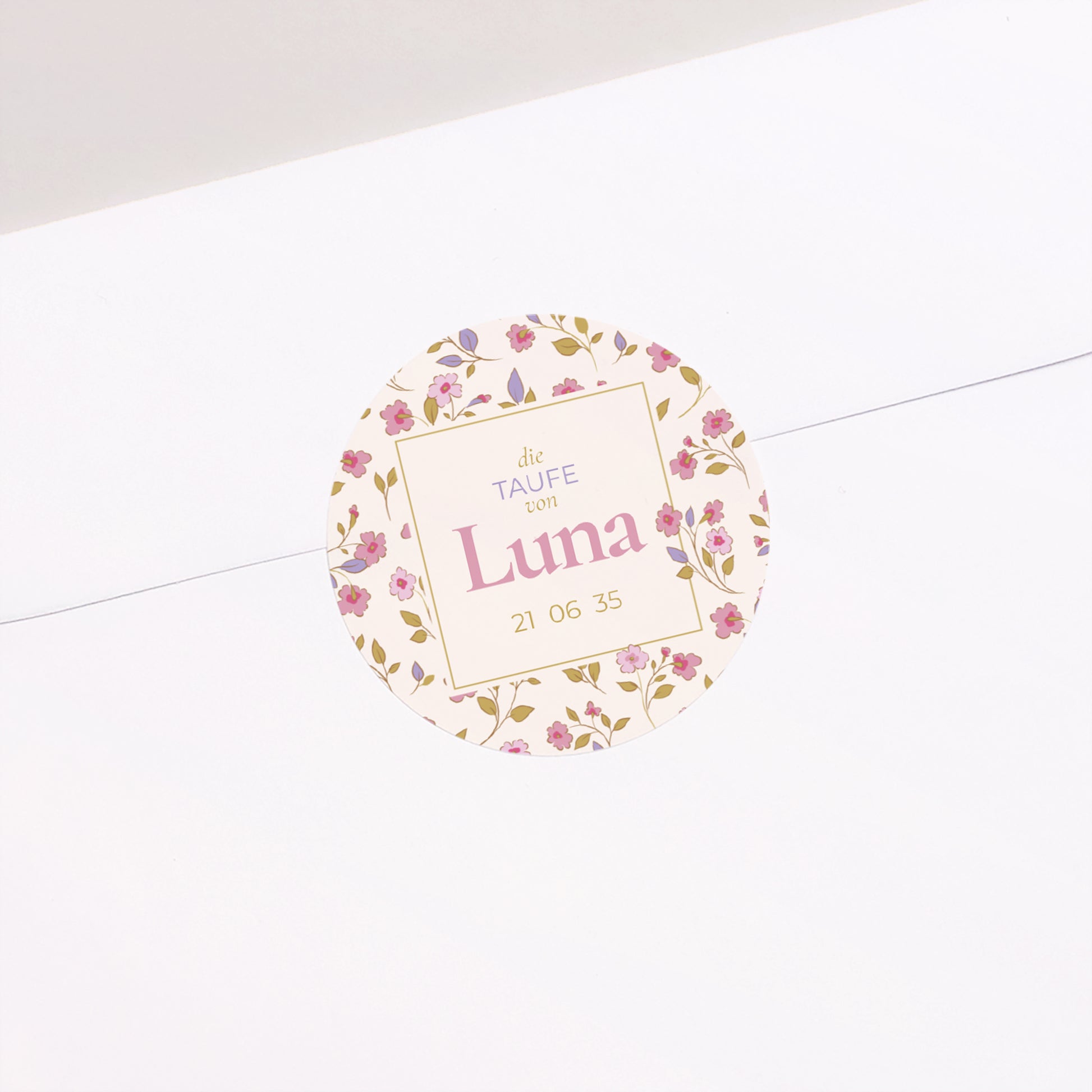 Sticker Taufe Rund Zarter Garten foto N° 1