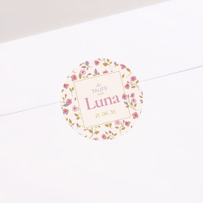 Sticker Taufe Rund Zarter Garten foto N° 1