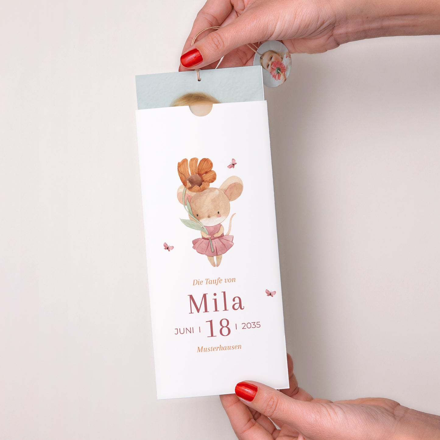 Taufeinladung Portrait-Hülle 2 Karten, Etikett Kleine Gnade foto N° 2