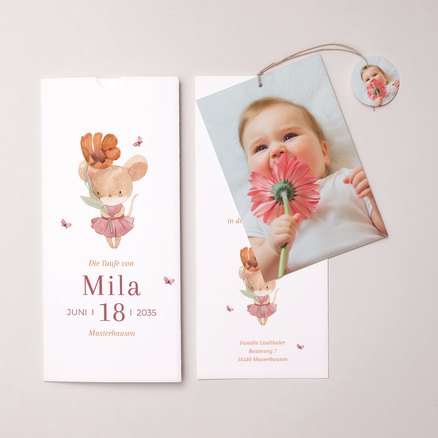 Taufeinladung Portrait-Hülle 2 Karten, Etikett Kleine Gnade foto N° 3