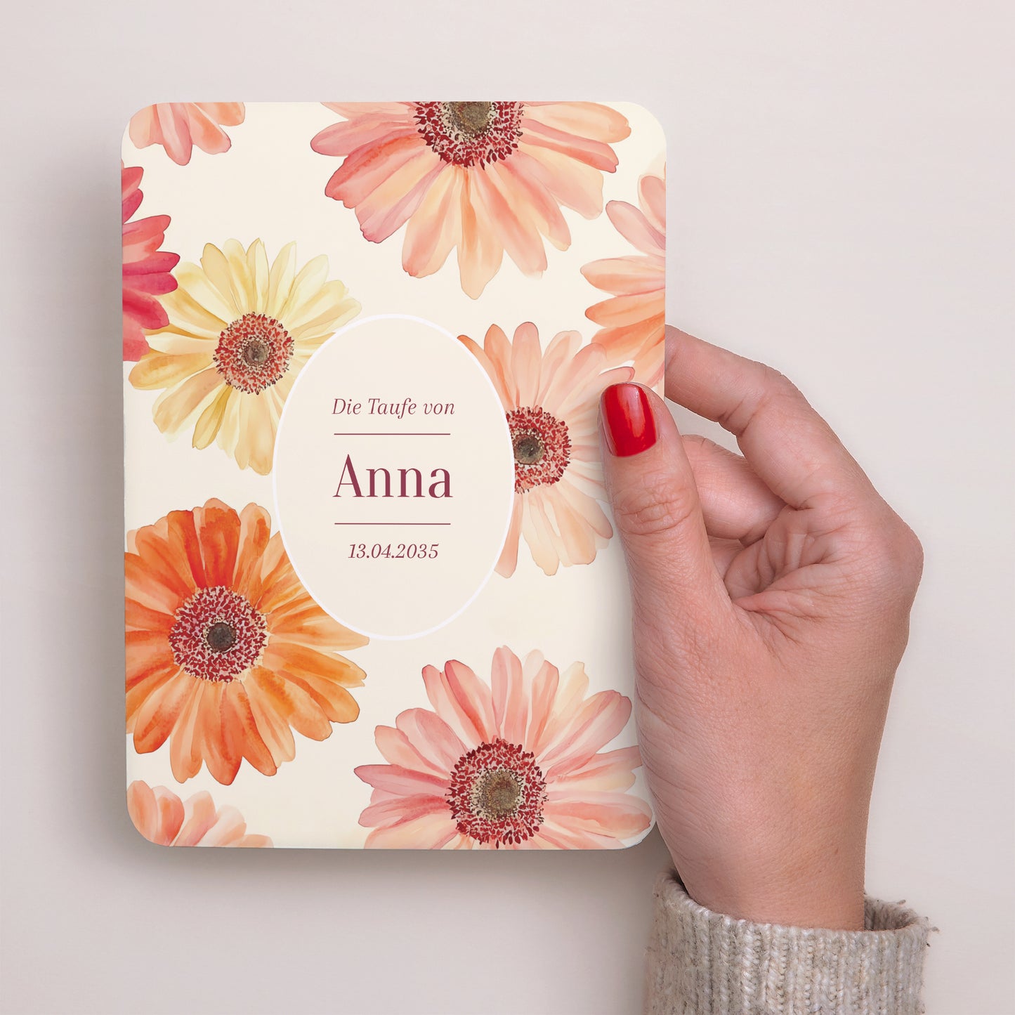 Taufeinladung Porträt, abgerundete Kanten Lichtblumen foto N° 2