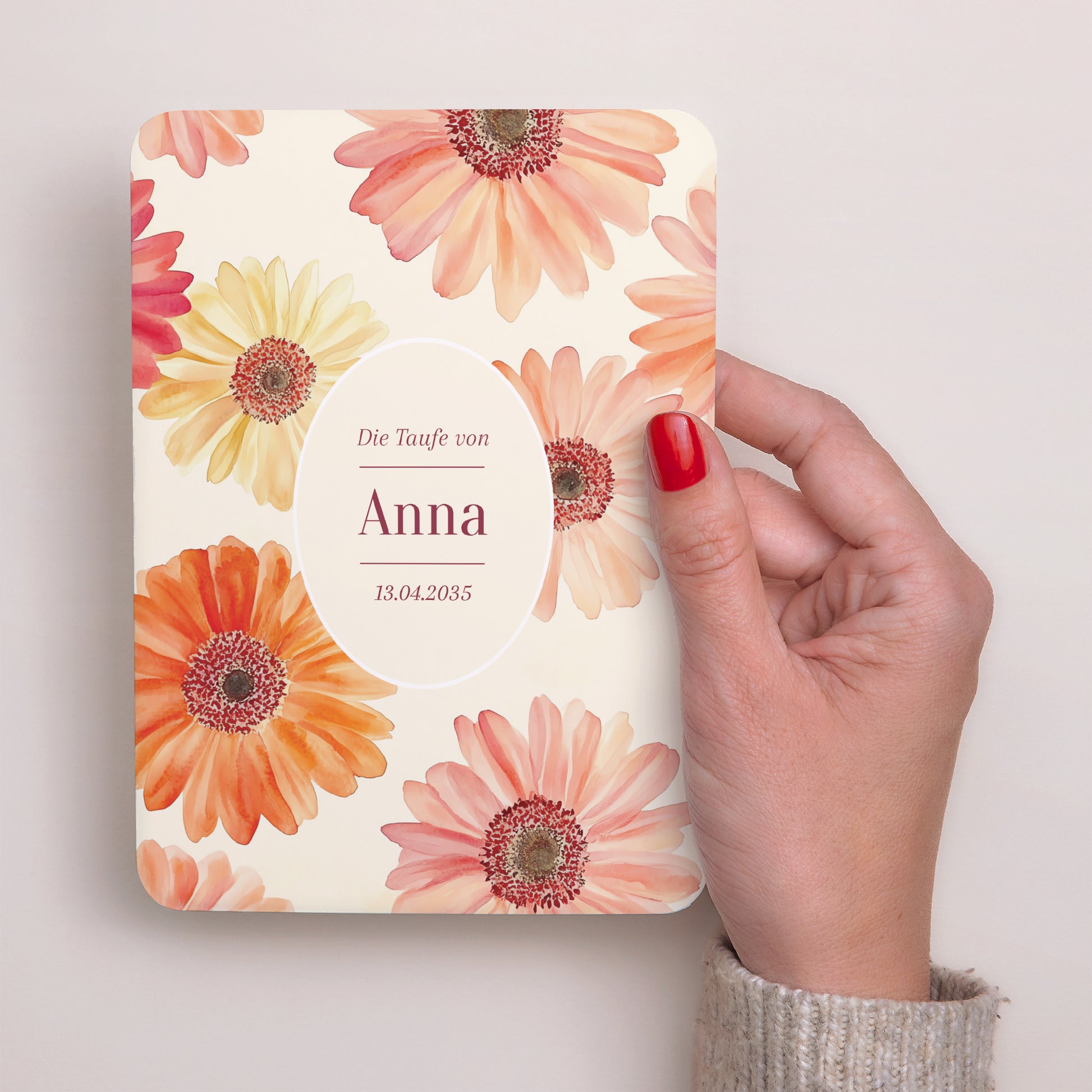 Taufeinladung Porträt, abgerundete Kanten Lichtblumen foto N° 2