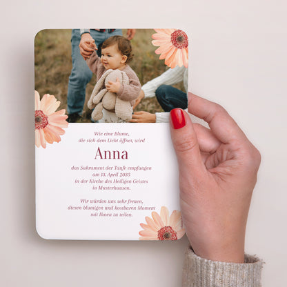 Taufeinladung Porträt, abgerundete Kanten Lichtblumen foto N° 3