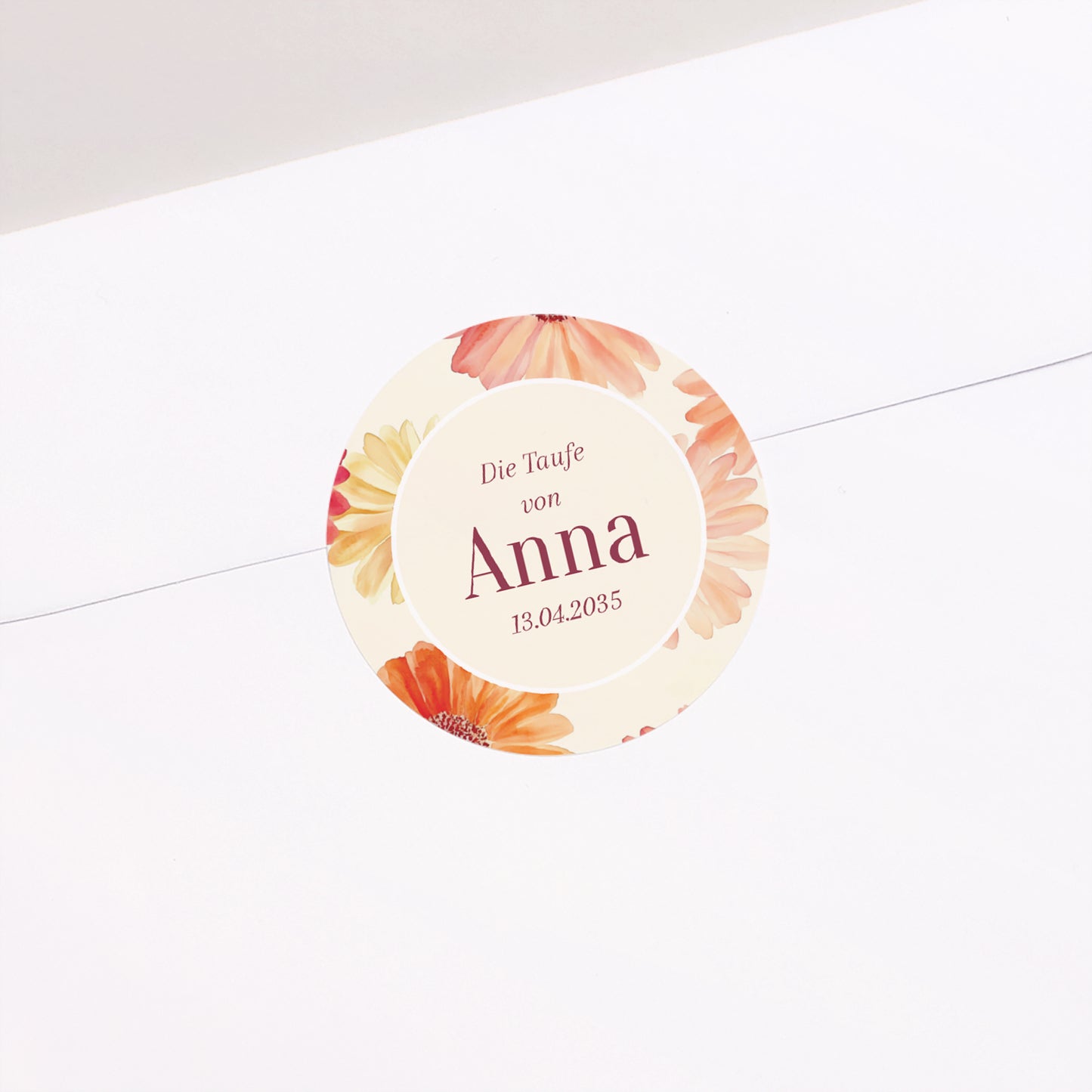 Sticker Taufe Rund Lichtblumen foto N° 1