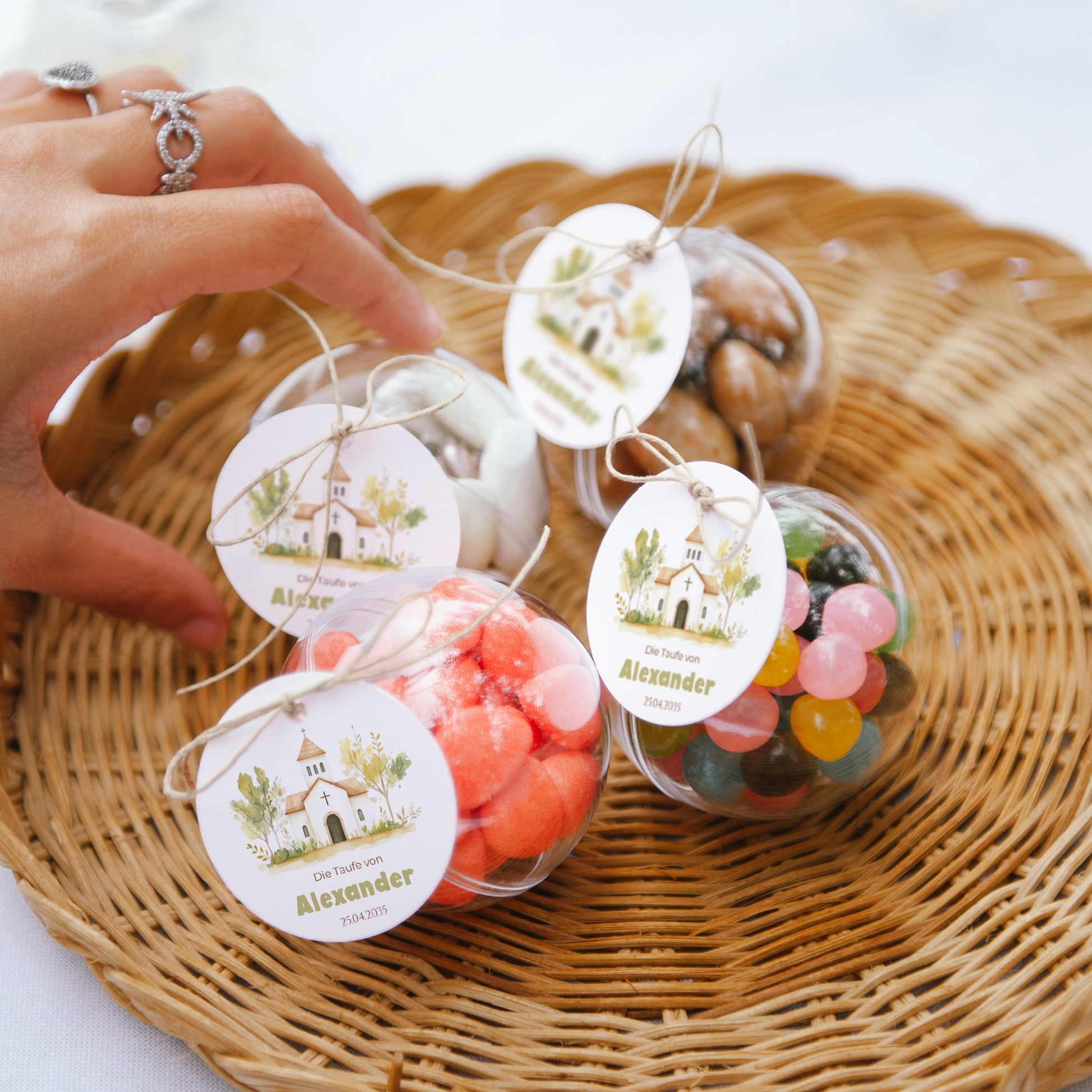 Geschenkbox Taufe Kugel mit runder Etikette Ein Gesegneter Tag foto N° 2