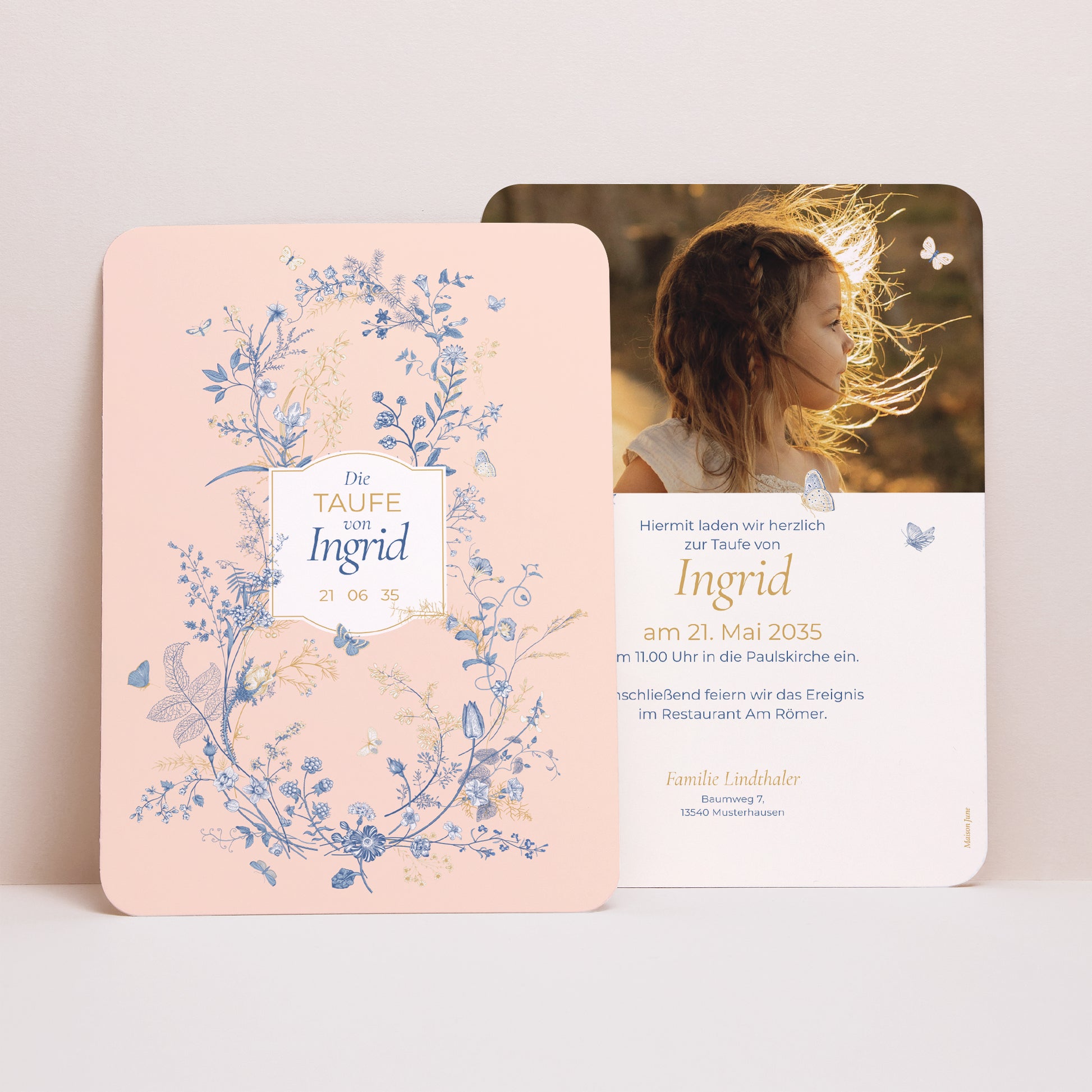 Taufeinladung Porträt, abgerundete Kanten Täufel und Unkraut foto N° 1