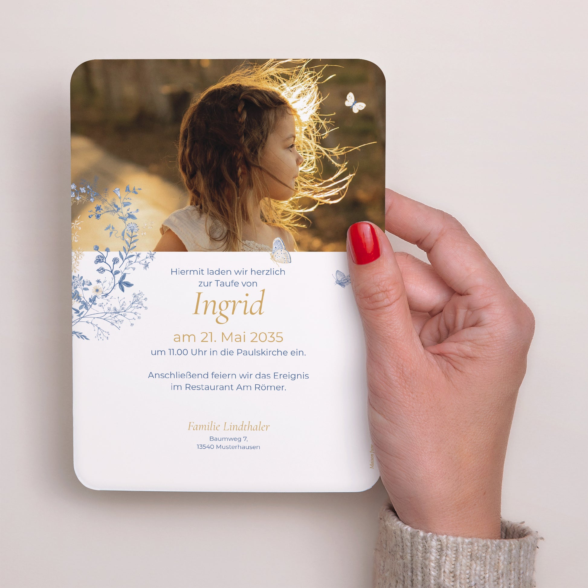 Taufeinladung Porträt, abgerundete Kanten Täufel und Unkraut foto N° 3