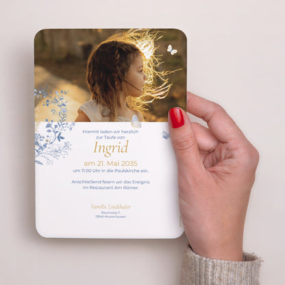 Taufeinladung Porträt, abgerundete Kanten Täufel und Unkraut foto N° 3