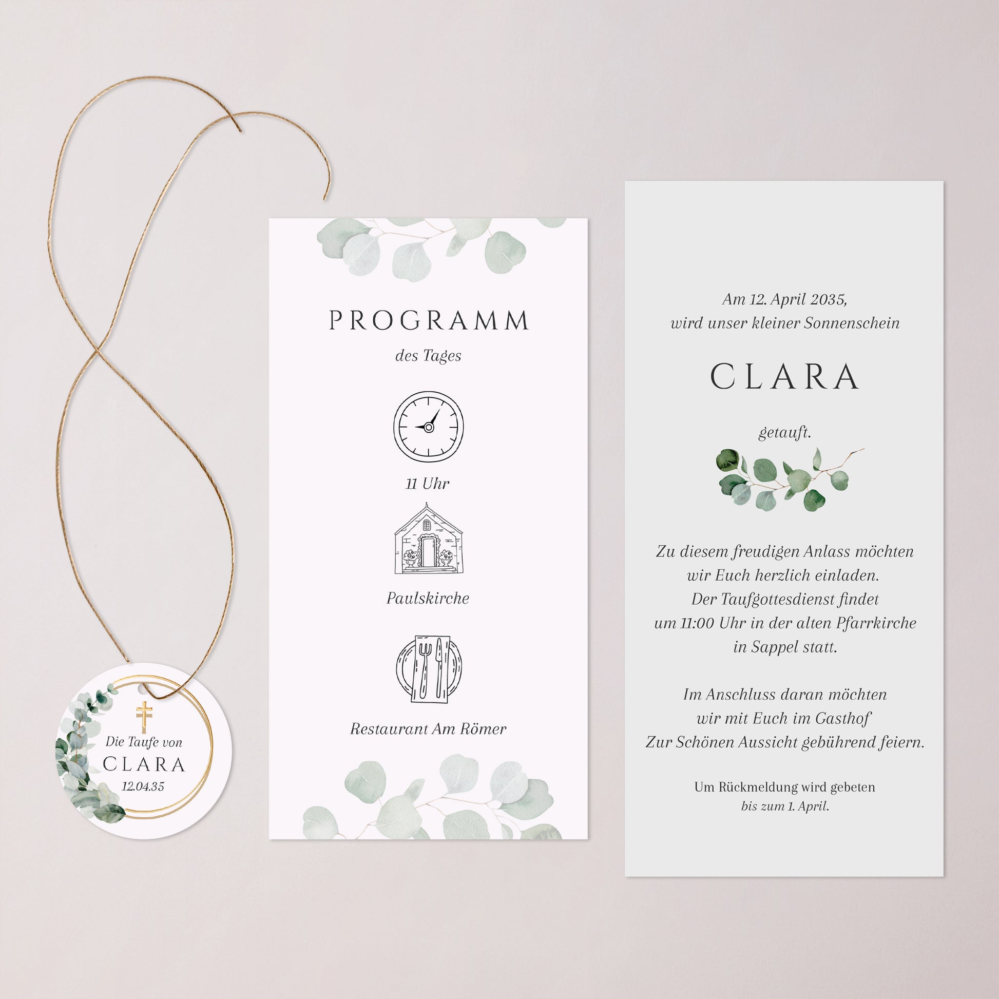 Taufeinladung Tasche, 2 Karten, runden Etikett Lichtblätter foto N° 3