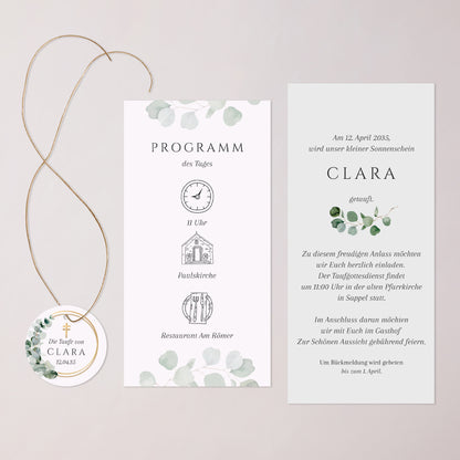 Taufeinladung Tasche, 2 Karten, runden Etikett Lichtblätter foto N° 3