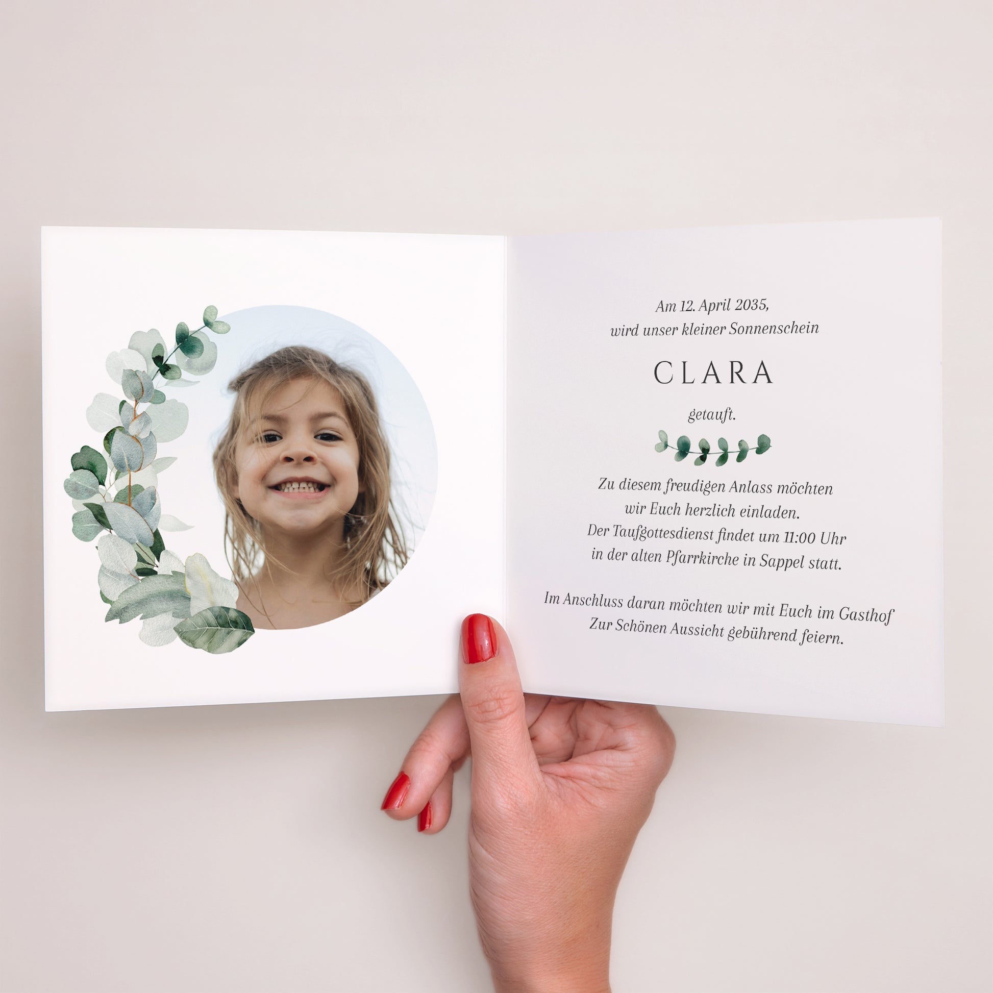 Taufeinladung Doppelflügelfenster Lichtblätter foto N° 2