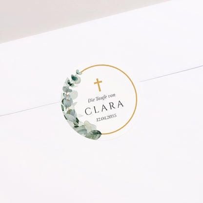 Sticker Taufe Rund Lichtblätter foto N° 1