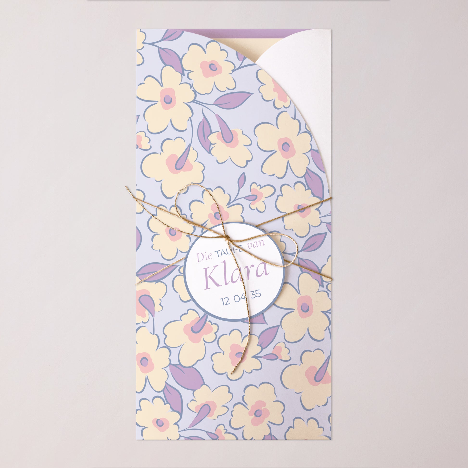 Taufeinladung Tasche, 2 Karten, runden Etikett Sanfte Blüte foto N° 1