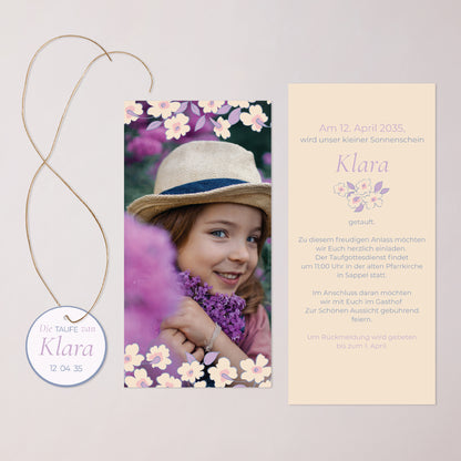 Taufeinladung Tasche, 2 Karten, runden Etikett Sanfte Blüte foto N° 3