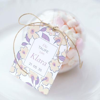 Geschenkbox Taufe Ball mit Wimpel-Etikett Sanfte Blüte foto N° 1