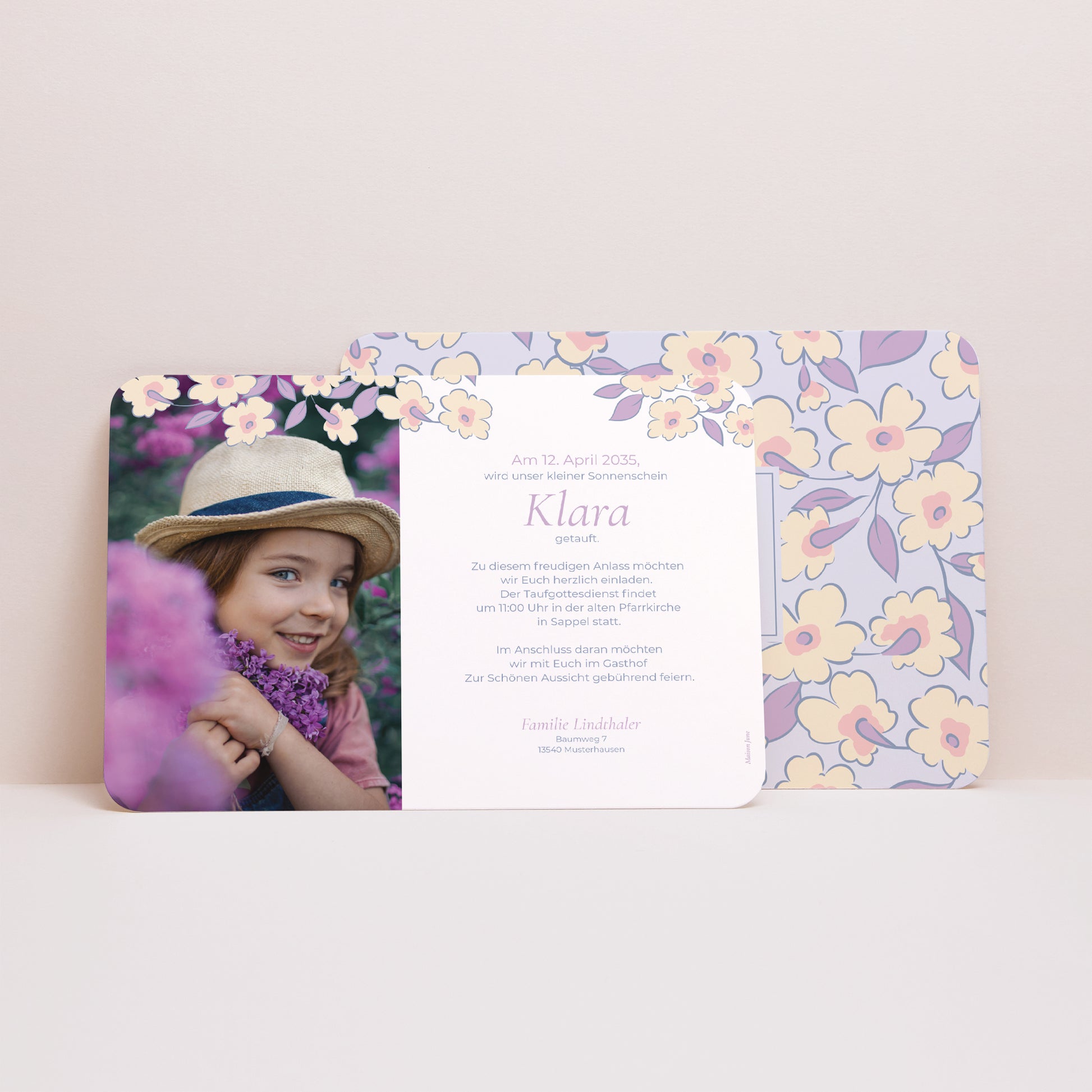 Taufeinladung Landschaft, abgerundete Ränder Sanfte Blüte foto N° 2