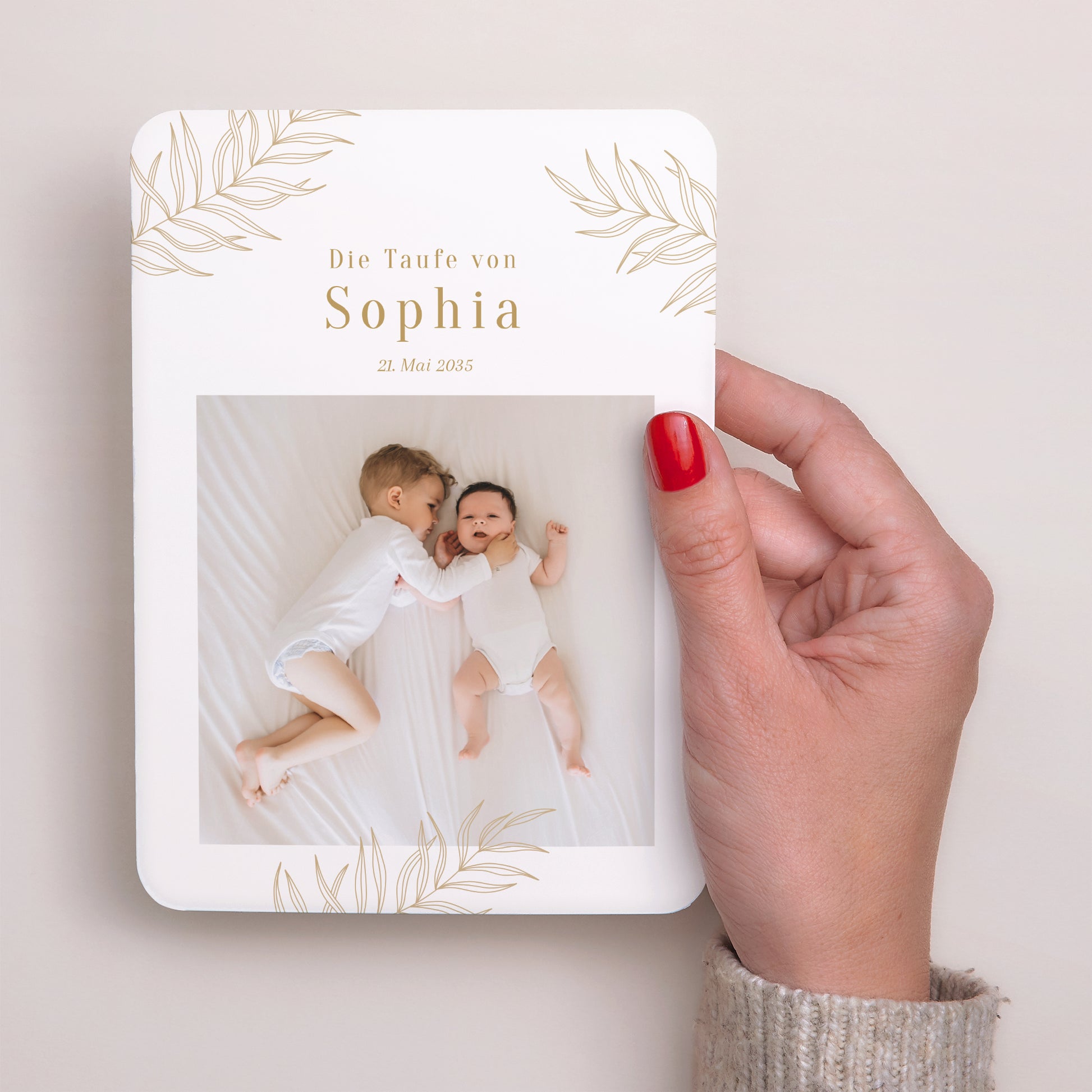 Einladung zur Taufe Portrait, abgerundete Ecken Palmen und Licht foto N° 2