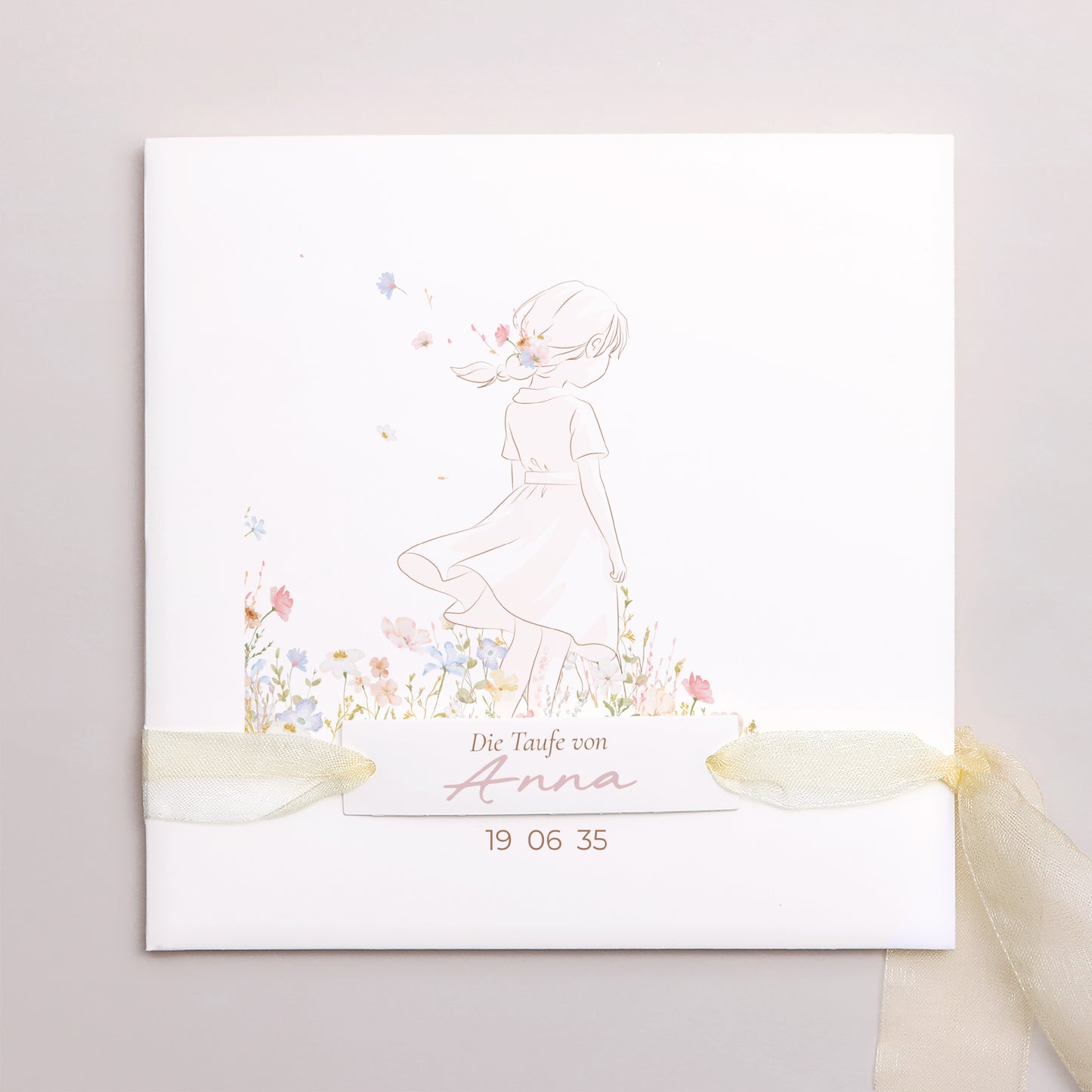 Taufeinladung Quadratische Hülle, 3 Karten, Etikett Frühlings-Taufe foto N° 1