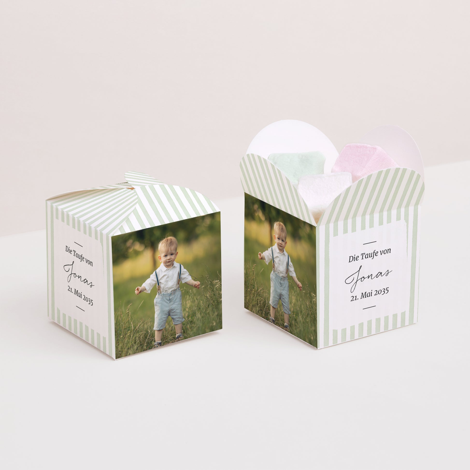Geschenkbox Taufe Schmetterlingsöffnung Streifen des Hoffnung-Grün foto N° 2